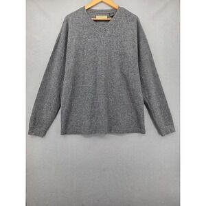 Naturalife Mens Gray Cotton V-Neck Sweater Size L Long Sleeve Knit Marled Soft